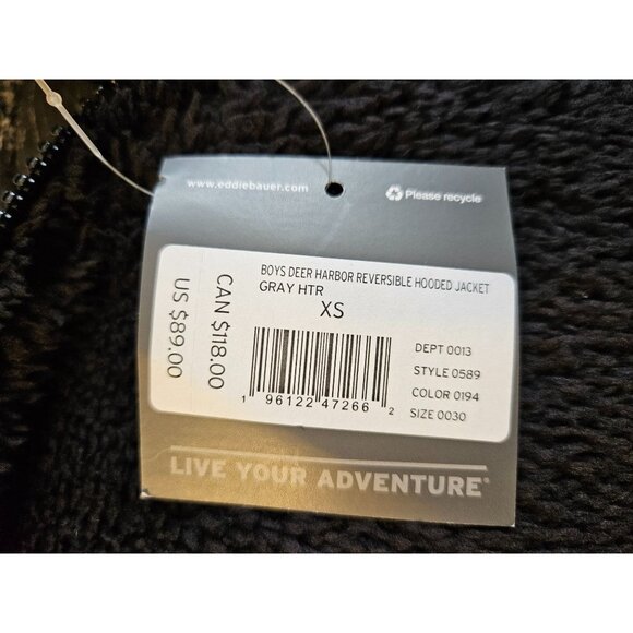 Eddie Bauer Kids Deer Harbor Reversible Hooded Jacket XS (5/6) Gray Black - Picture 13 of 14